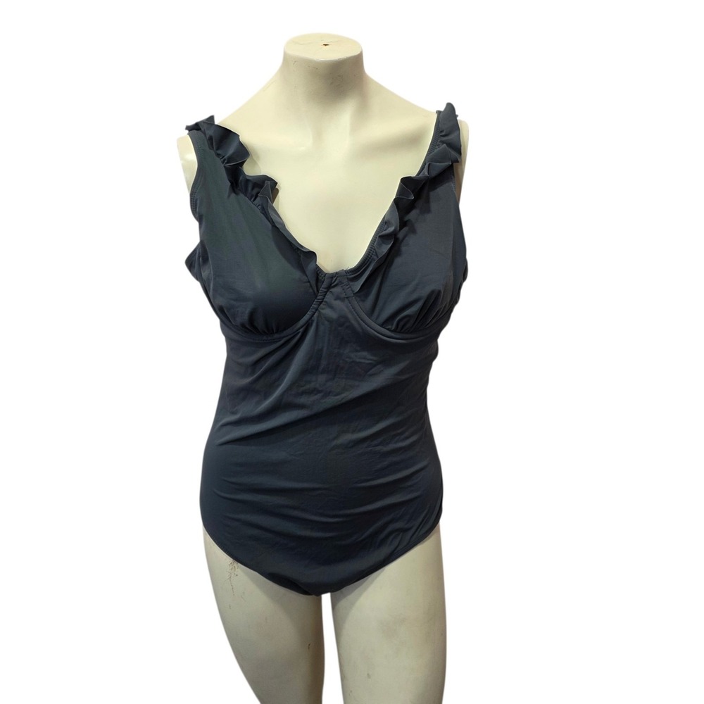 Assets by Spanx XL Black Ruffle One Piece Swimsuit Tummy Control Shaping Swim